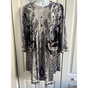 Reborn Boho Print Tunic Dress NWT Size 2X Black White Blue